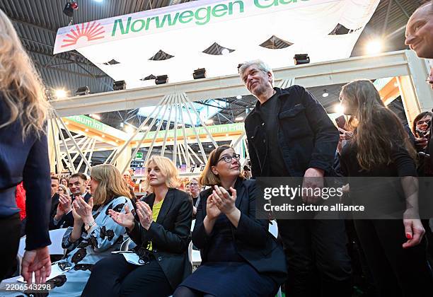 March 2025, Saxony, Leipzig: Karl Ove Knausgard , author from Norway, takes the stage at the stand of the guest country Norway at the Leipzig Book...