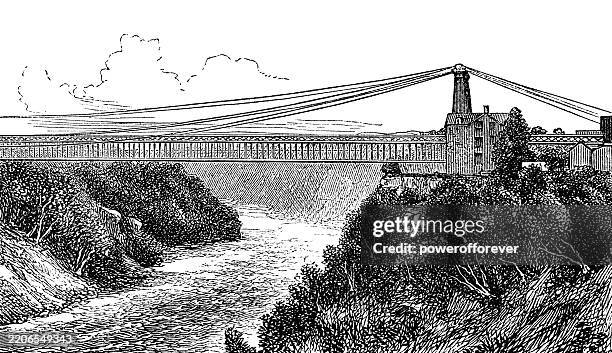 the niagara falls suspension bridge in ontario, canada - 19th century - niagara falls city ontario stock illustrations
