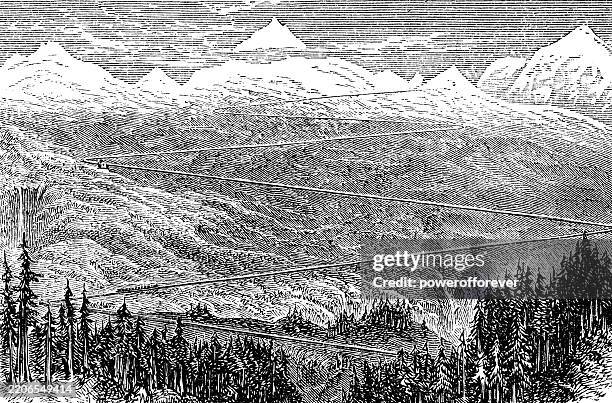 mont cenis pass railway in the alps of france - 19th century - french alps stock illustrations