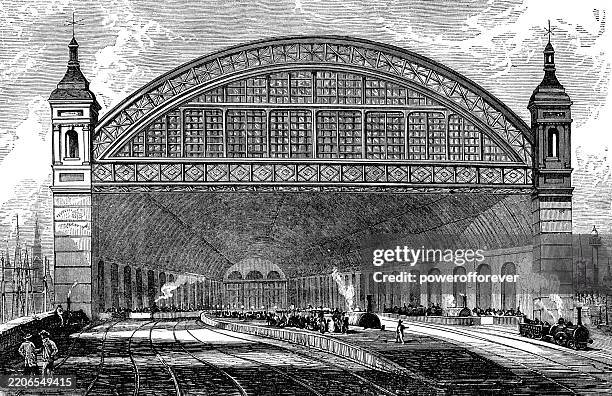 the original cannon street station in london, england - 19th century - uk train station stock illustrations