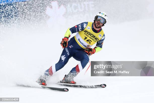 Jared Goldberg of Team United States reacts after competing in the men's Super-G during the STIFEL FIS World Cup Finals at Sun Valley Resort on March...