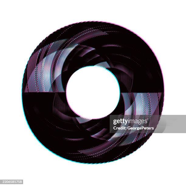 torus with swirl pattern cut out with glitch technique - torus stock illustrations