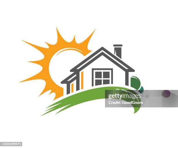 house and sun emblem - white tshirts stock illustrations