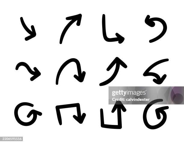 cartoon style arrow symbols - curved arrow transparent background stock illustrations