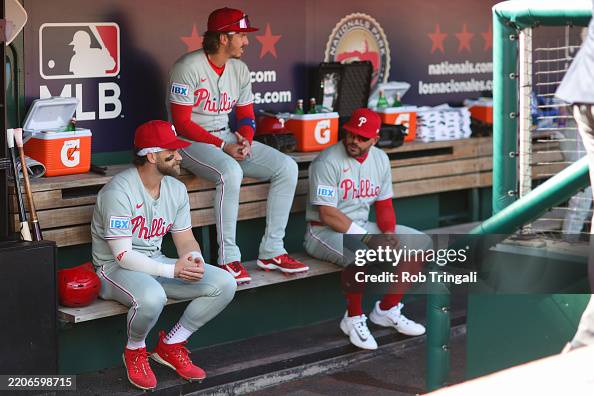 Bryce Harper, Bryson Stott and Kyle Schwarber of the Philadelphia ...