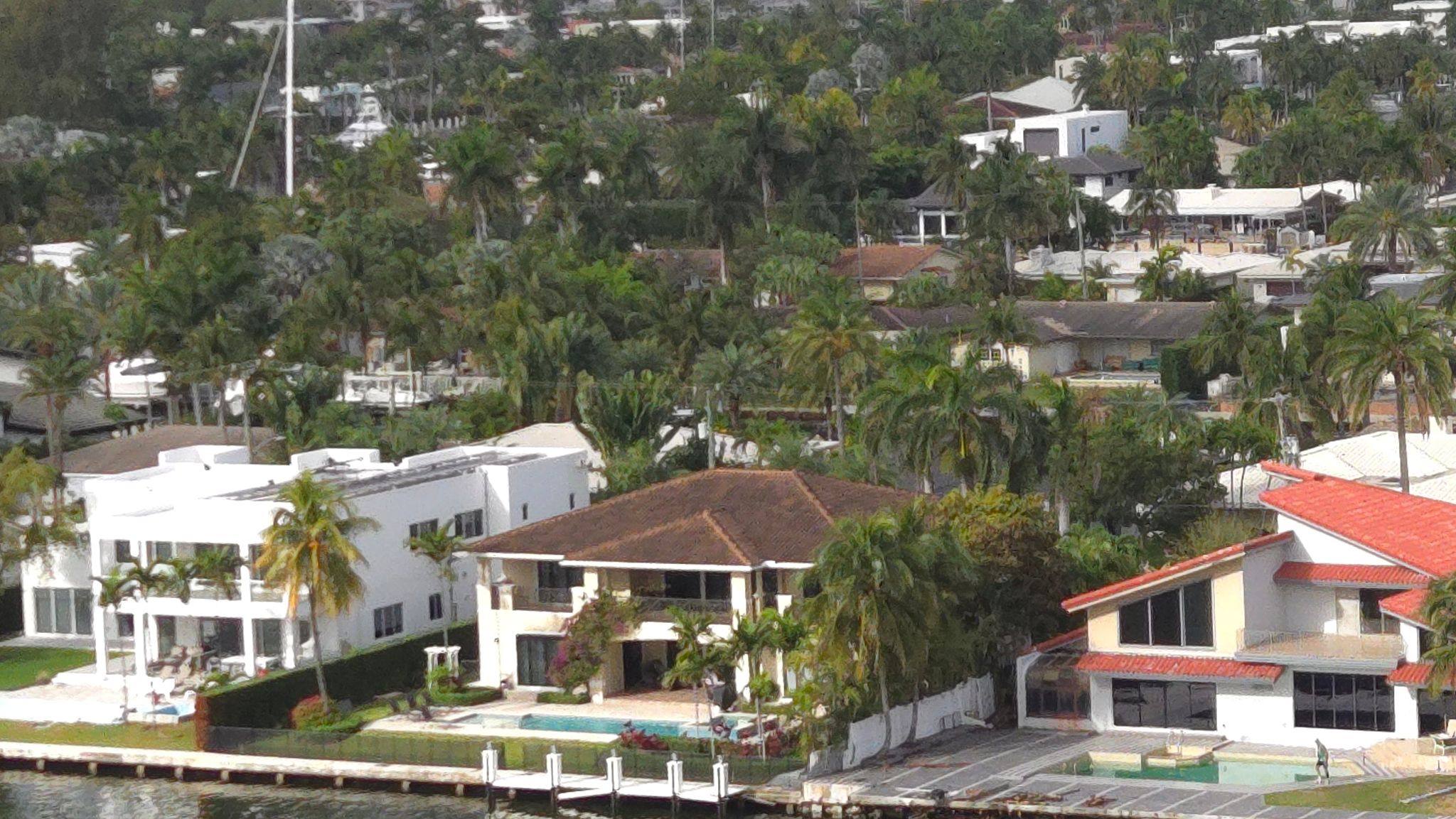 Aerial view of luxury beach villas along the river in Hallandale Beach, Miami, Florida. Aerial view of luxury beach villas along the river in Hallandale Beach, Miami, Florida.