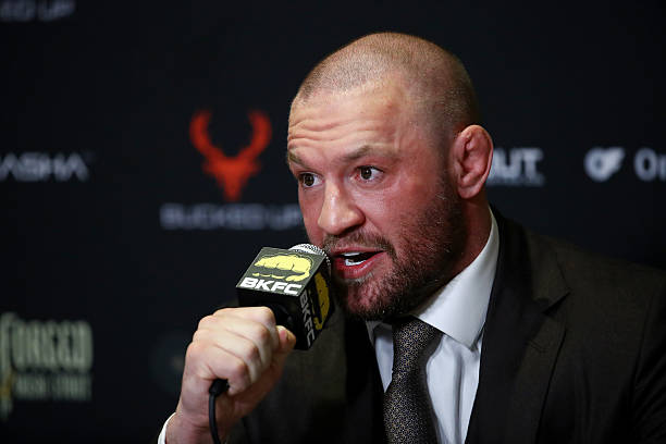 Conor McGregor interacts with media after BKFC 70 Hollywood at Hard Rock Live in Seminole Hard Rock Hotel & Casino on March 27, 2025 in Hollywood,...