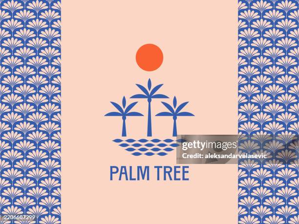 ilustraciones, imágenes clip art, dibujos animados e iconos de stock de palmeras icono de la playa junto al mar - palmera