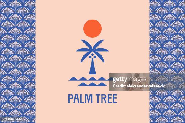 illustrazioni stock, clip art, cartoni animati e icone di tendenza di icona della spiaggia sul mare di palma - costa caratteristica costiera
