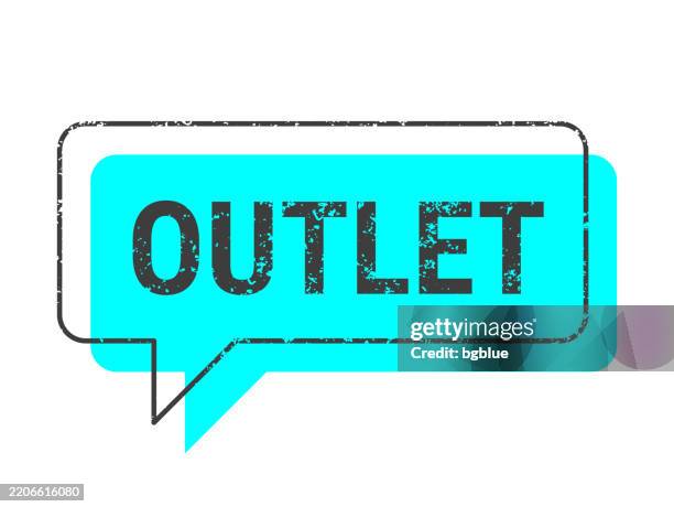 outlet - blue grunge speech bubble on blank background - outlet store stock illustrations