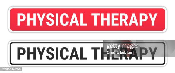 physical therapy - red and black labels on white background - physiotherapy logo stock illustrations