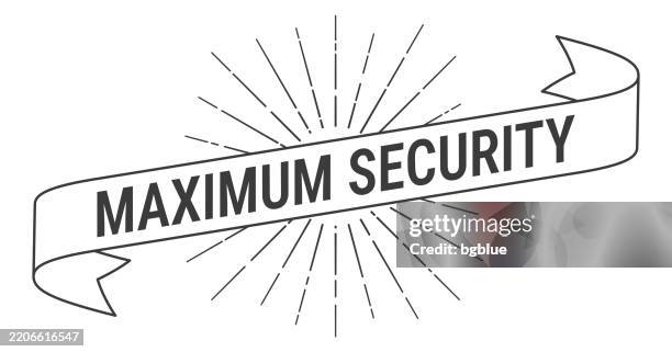 maximum security - banner with sunbursts on white background - maximum security stock illustrations