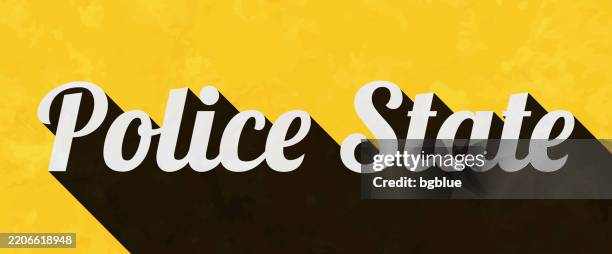 stockillustraties, clipart, cartoons en iconen met police state - text with long shadow on textured yellow background - politieverklaring