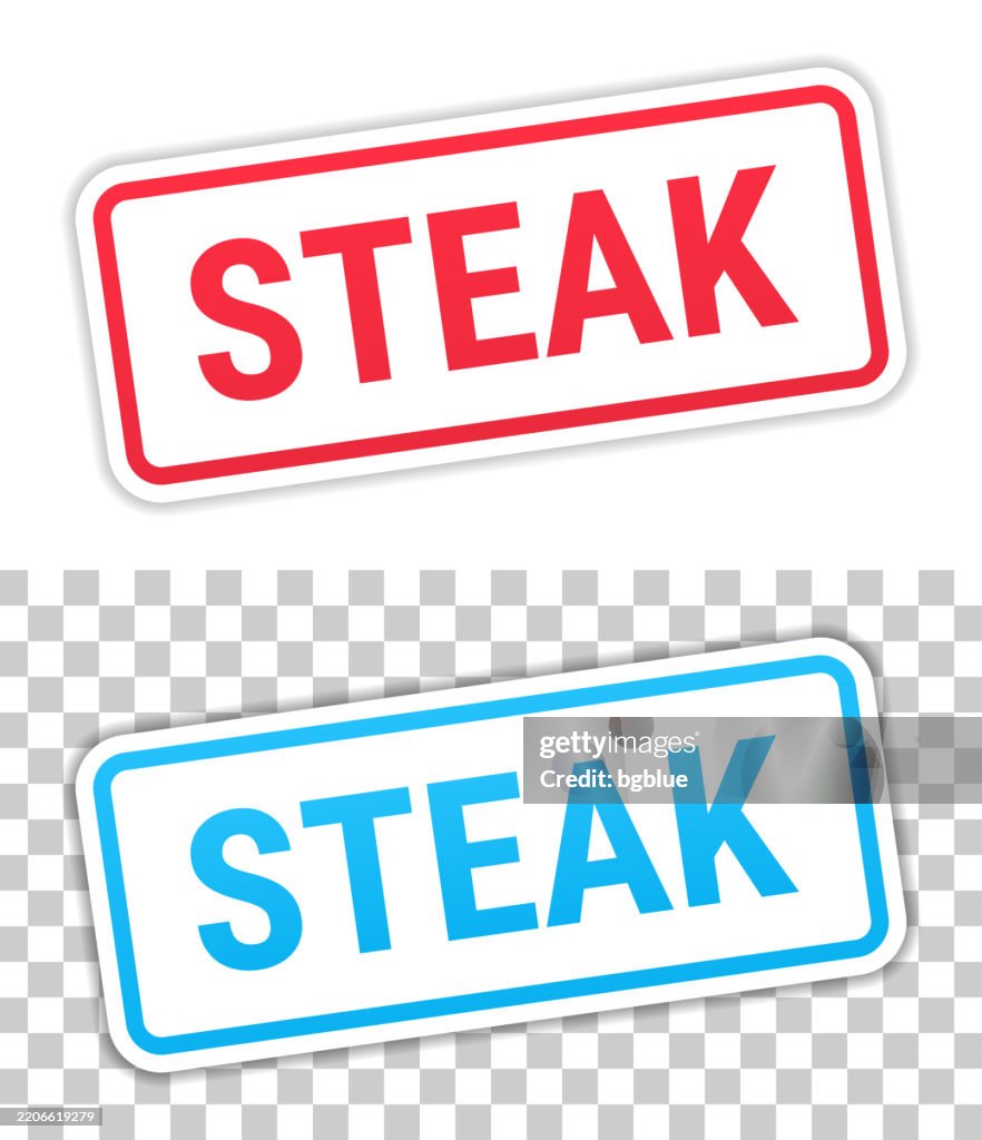 Steak - Red and Blue labels on blank background