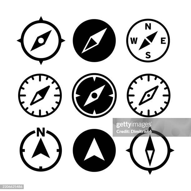 stockillustraties, clipart, cartoons en iconen met compass icon set - bewegwijzeringspictogram