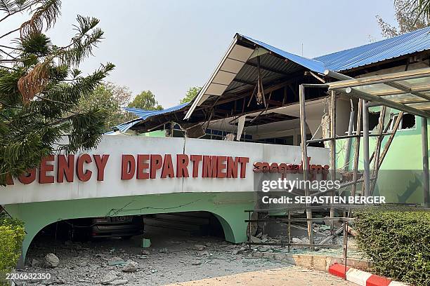 Damage is seen to part of the emergency department of a hospital in Naypyidaw on March 28 after an earthquake in central Myanmar. A powerful...