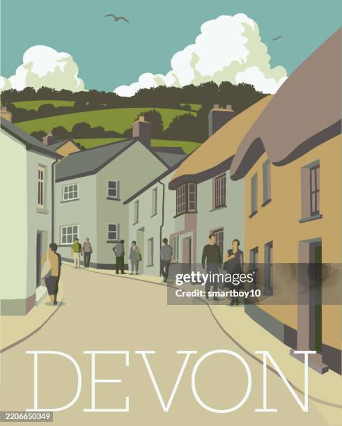 retro style poster for devon - devon stock illustrations