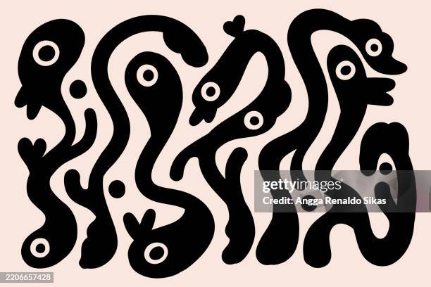 abstract monochrome liquid shapes tribal pattern - tribal pattern stock illustrations