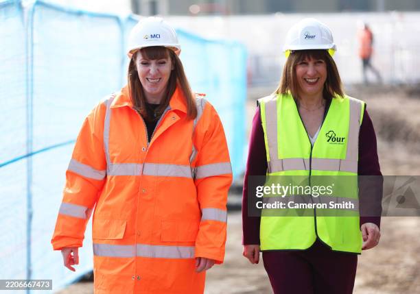 Deputy Prime Minister Angela Rayner and Chancellor Rachel Reeves visit Bournes Bank housing development site on March 24, 2025 in Stoke on Trent,...