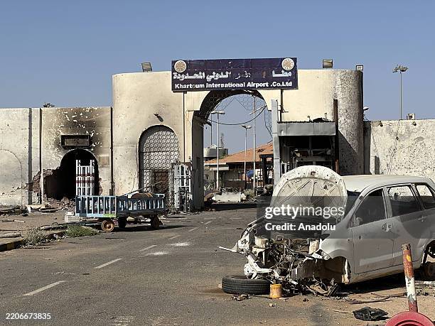 View of the damage caused by clashes between the Sudanese army and the Rapid Support Forces at Khartoum International Airport in Khartoum, the...