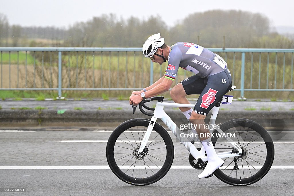 Dutch Rider Alpecin-Deceuninck's Dutch rider Mathieu van der Poel competes during ...