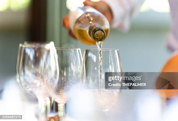 a waiter serves a glass of white wine - witte wijn stockfoto's en -beelden