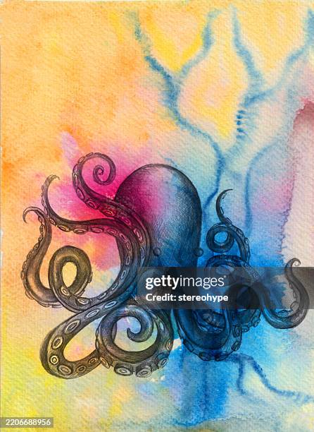 ink octopus - pool splash stock illustrations