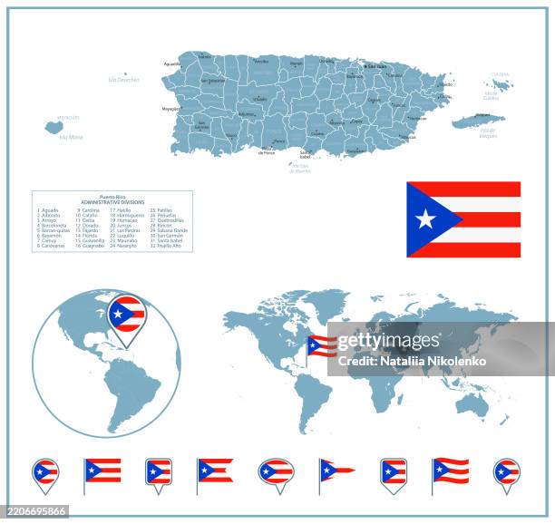 Puerto Rico Detailed Map With Regions And Cities Set Of Flags Globe Puerto Rico Detailed Map With Regions And Cities Set Of Flags Globe Country Outline Country 