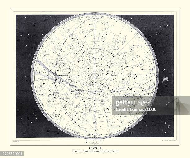 map of the northern heavens engraving antique illustration, published 1851 - ancient map stock illustrations