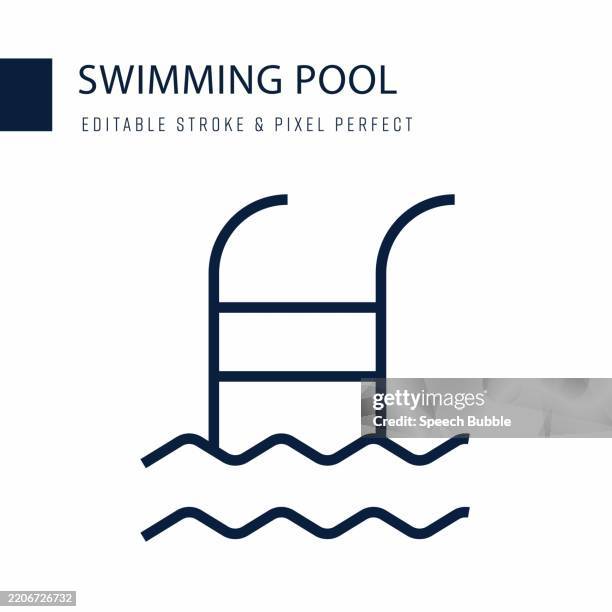 swimming pool line icon. editable stroke vector icon. - jumping into pool stock illustrations