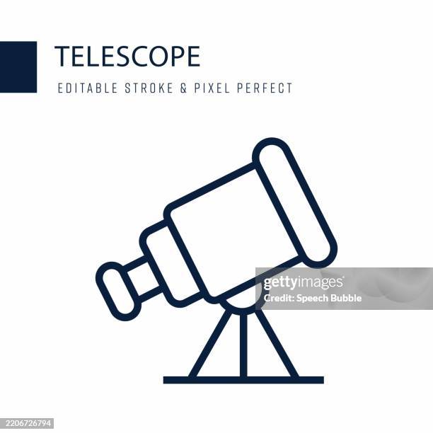 telescope line icon. editable stroke vector icon. - planetarium stock illustrations