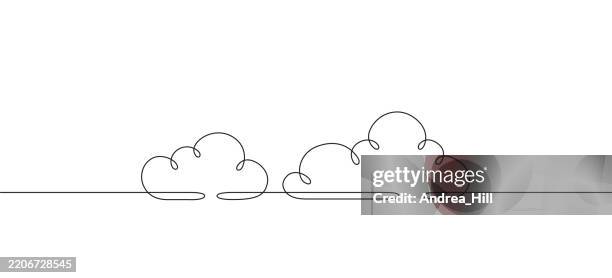 set of clouds continuous line drawing with editable stroke and copy space banner - steam transparent background stock illustrations