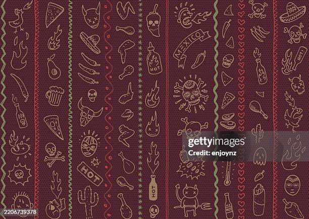 nahtlose würzige mexikanische restaurant-kritzeleien - mosaikstückchen stock-grafiken, -clipart, -cartoons und -symbole