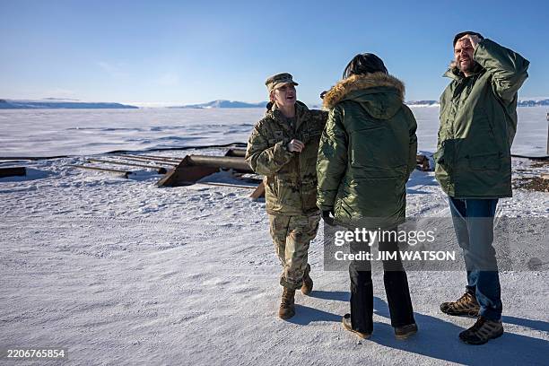 Vice President JD Vance and Second Lady Usha Vance listen to Col. Susan Meyers , commander of the US military's Pituffik Space Base, as they tour...
