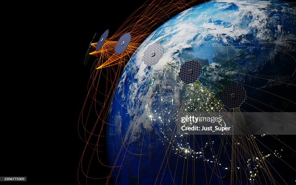 Satellite In Space Station Orbiting Earth Providing Communication Internet Connection Coverage