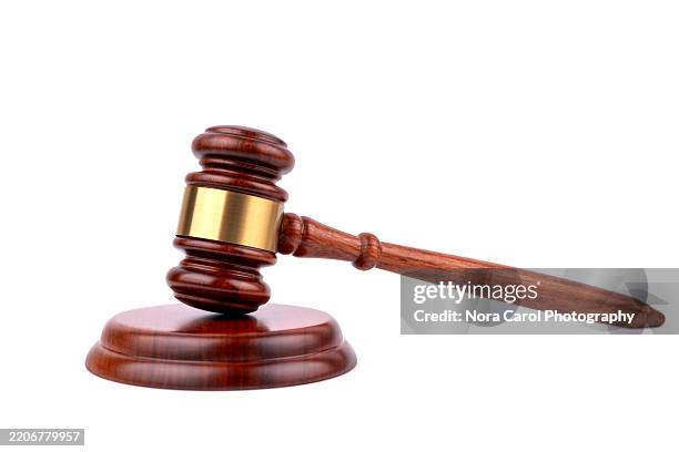 gavel and block on white background - gavel stock pictures, royalty-free photos & images