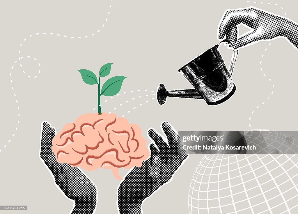 Learning Success Brain Trendy Halftone Collage Brain Development Concept Of Growth Learning ...