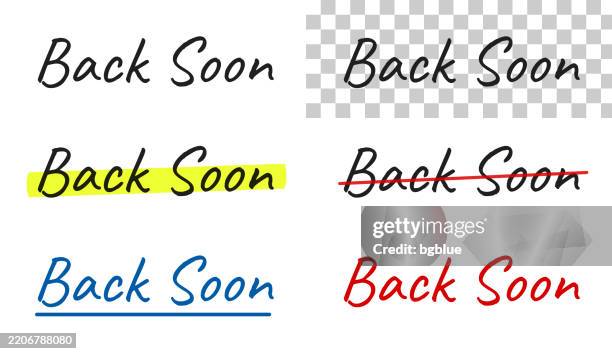 Back Soon Handwritten Text Highlighted Crossed Out Underlined On Blank ...