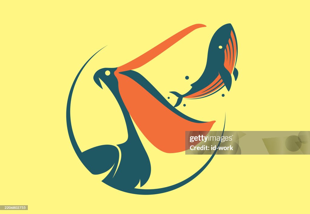 Pelican catching whale icon
