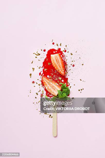 creative ice cream made of red nail polish and glitter on a pink background. - purple strawberries stock pictures, royalty-free photos & images