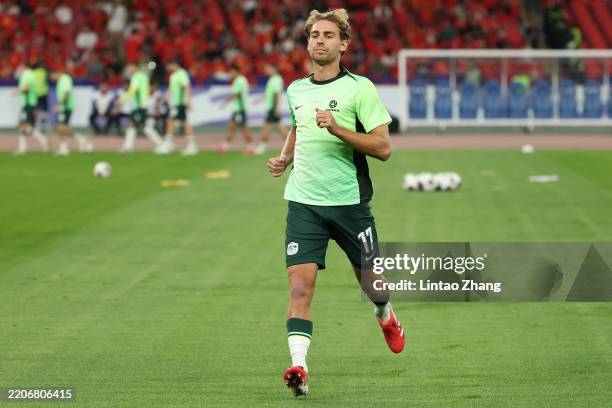 Ryan Teague of Australia warms up prior to the FIFA World Cup Asian Qualifiers Group C match between China and Australia at Hangzhou Olympic Sports...