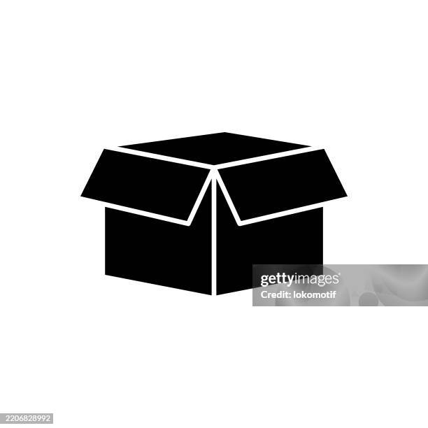 box, package solid flat design icon. das icon eignet sich für webdesign, mobile apps, ui-, ux- und gui-design. - leere schachtel stock-grafiken, -clipart, -cartoons und -symbole