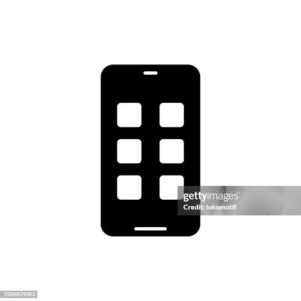 mobile phone with app icons solid flat design icon. the icon is suitable for web design, mobile apps, ui, ux, and gui design. - it worker white background stock illustrations