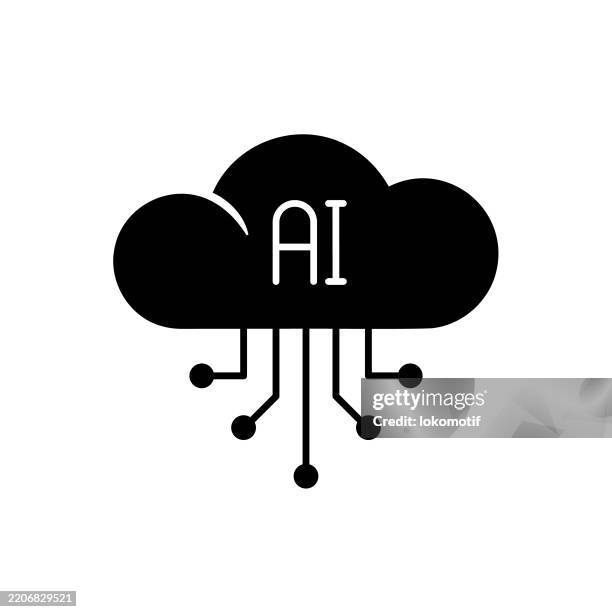 ai cloud computing solid flat design icon. the icon is suitable for web design, mobile apps, ui, ux, and gui design. - computer code white background stock illustrations