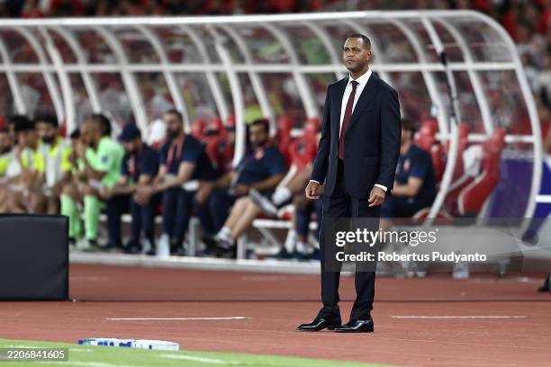 Head coach Patrick Kluivert of Indonesia looks on during the FIFA World Cup qualifier Asian third round Group C match between Indonesia and Bahrain...