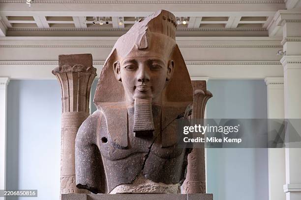 Bust of Pharaoh Ramesses II, Ramesses the Great, part of the Egyptian collection of statues and artifacts at the British Museum on 25th March 2025 in...
