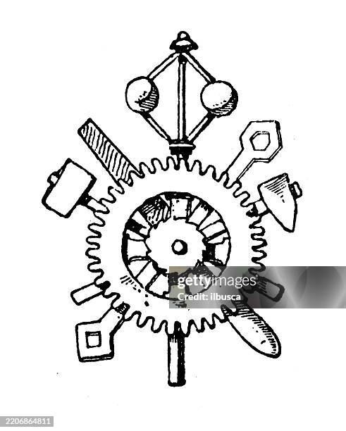 mechanical engineering school symbol objects ornament, decoration, design element - mechanical engineering stock illustrations