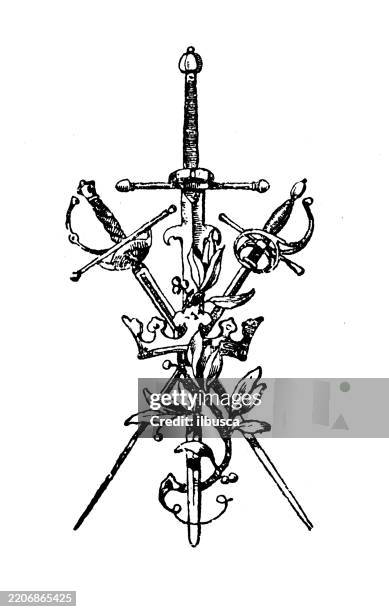 sword making symbol objects ornament, decoration, design element - cutlass-sword stock illustrations