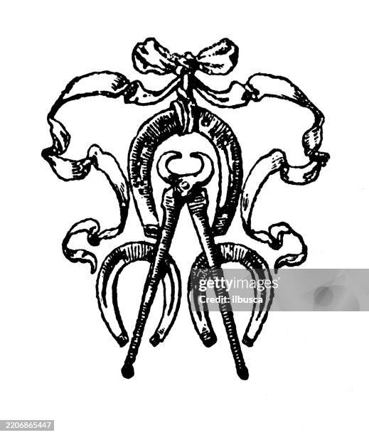 farriery symbol objects ornament, decoration, design element - horseshoe stock illustrations