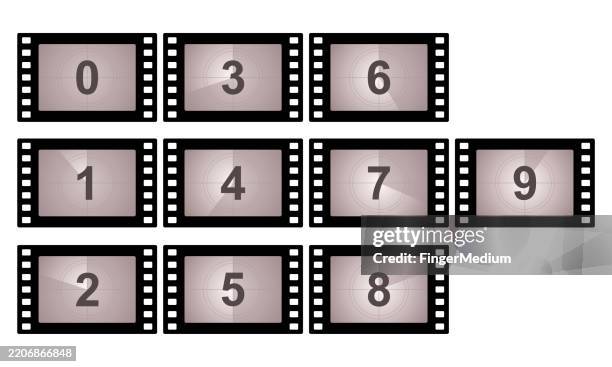vintage movie countdown number set - cinema countdown stock illustrations